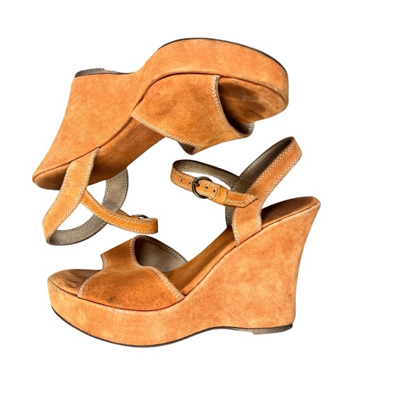 Sundance Great orange suede wedge ankle strap sandals SZ 40 - Picture 3 of 5